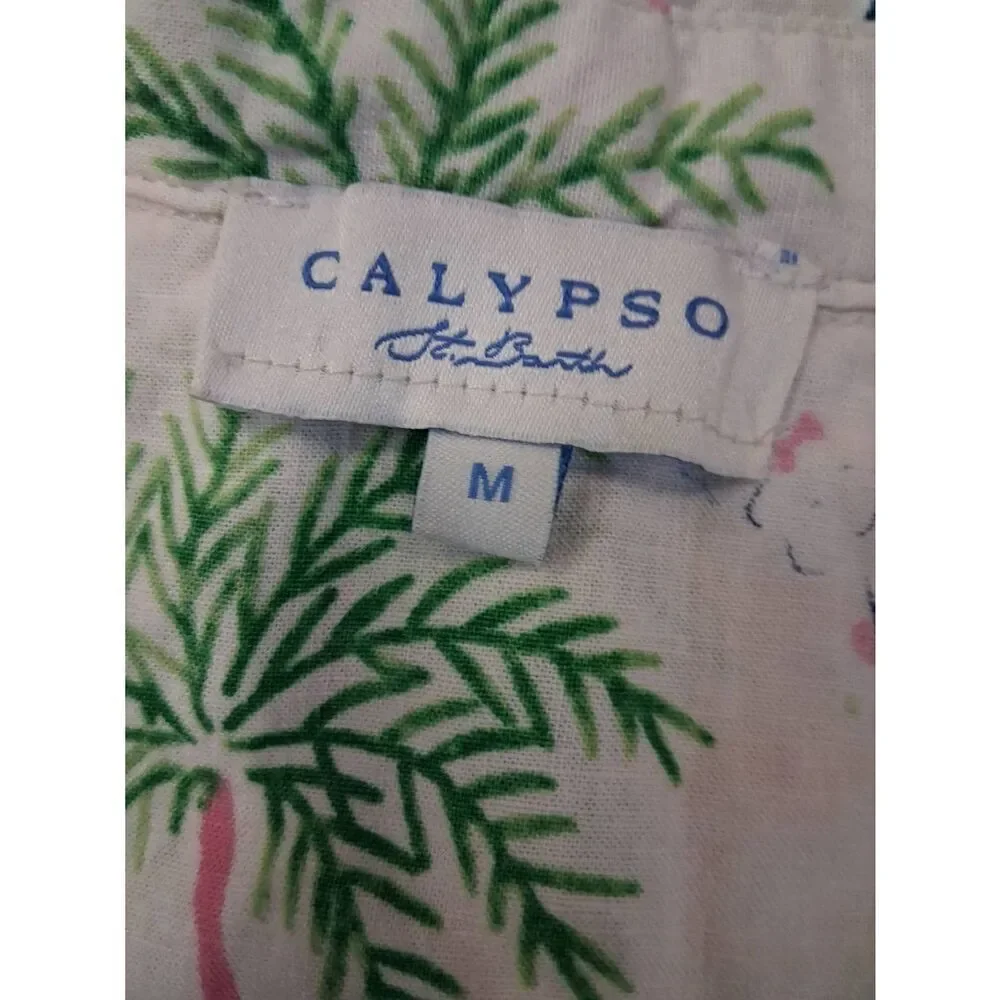 Calypso st Barth womens medium linen boxy crop top cream green Hawaiian beach